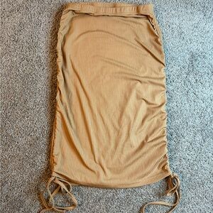 Tan Ruched Rib Midi-Mini Skirt